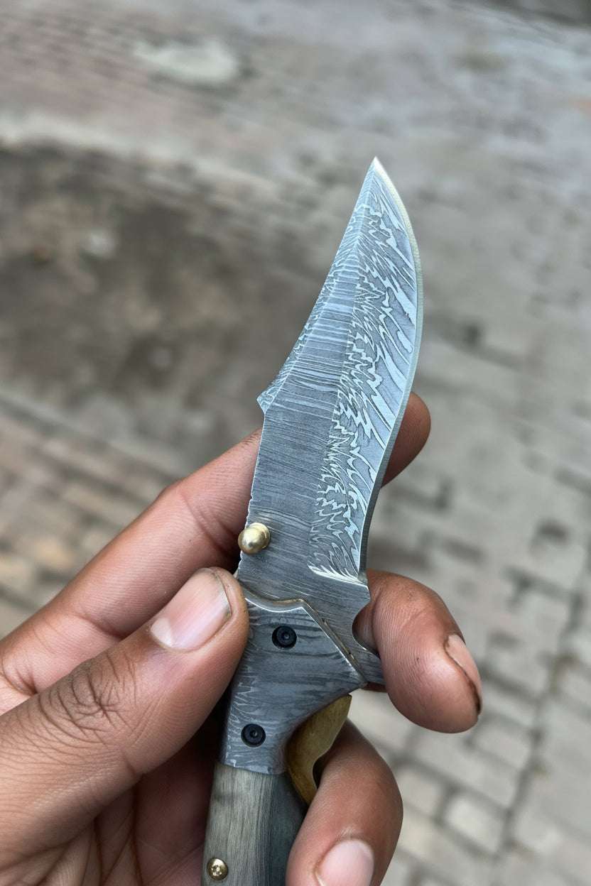 Palmarius Outdoors Jadeline Damascus Folder 7" Handmade Turquoise-Green Resin Handle Folding Knife