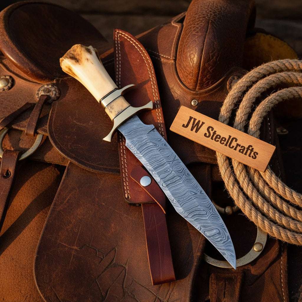 Palmarius Outdoors Frontier Stag Bowie Knife 10" Handmade Damascus Stag Antler Handle Bowie Knife