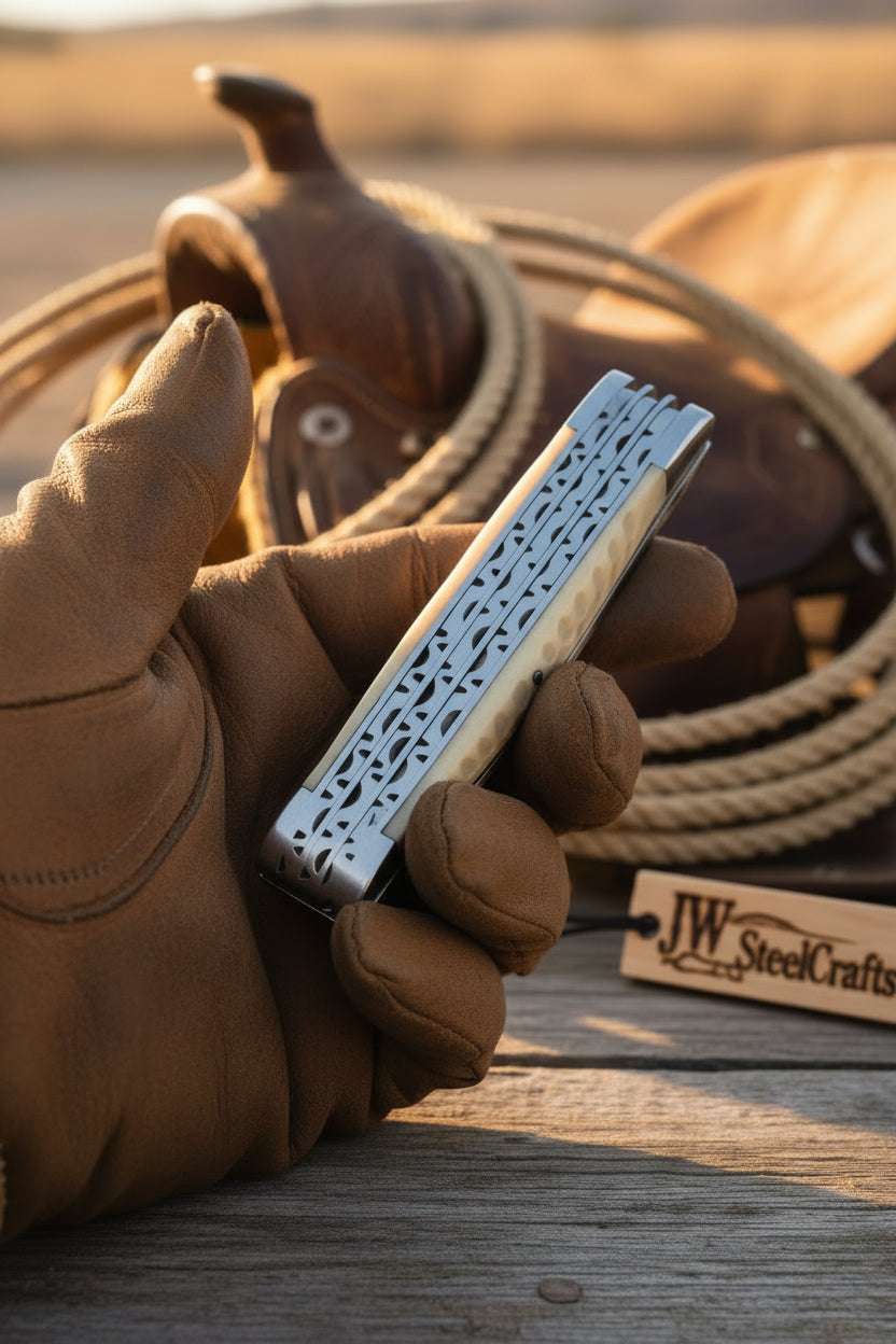 Palmarius Outdoors Redwood Textured Trapper Cowboy Knife 7" High Carbon with Rosewood Handle cowboy knives