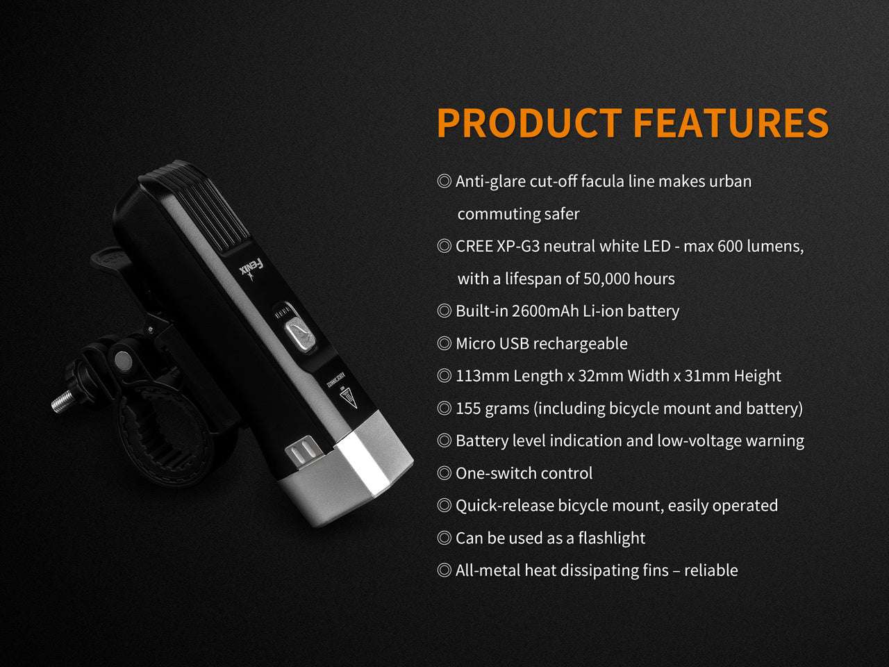 Palmarius Outdoors Fenix BC25R LED Bike Light Bike Light