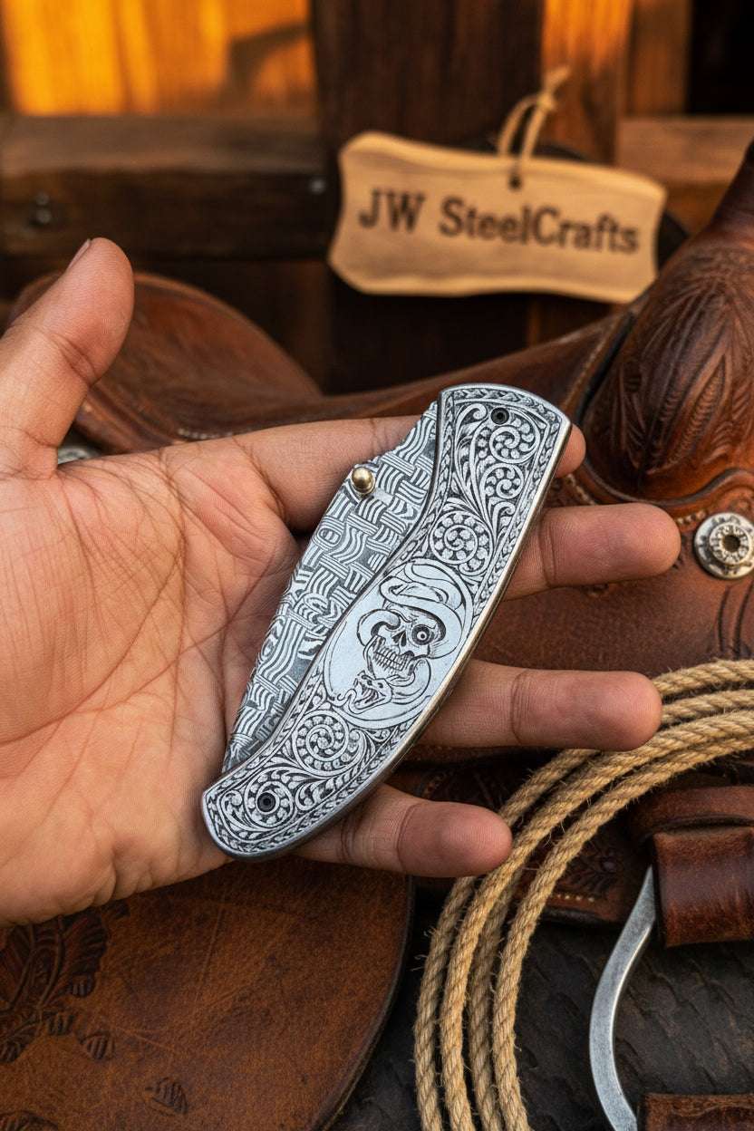 Palmarius Outdoors Obsidian Mosaic Folder Knife 8" Handmade Damascus Liner Lock Liner Lock Folder
