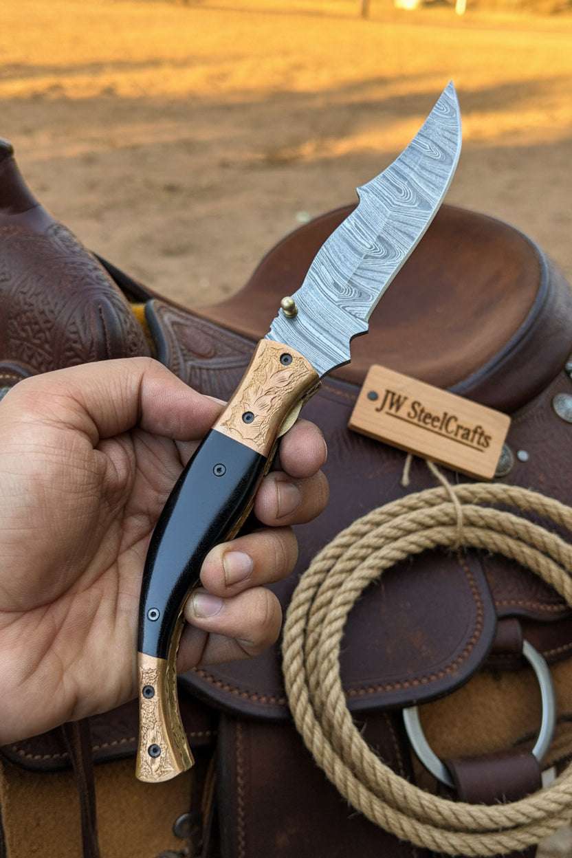 Palmarius Outdoors Hidewood Skinner Folder Knife 8" Handmade Damascus Micarta Handle Back Lock Folder