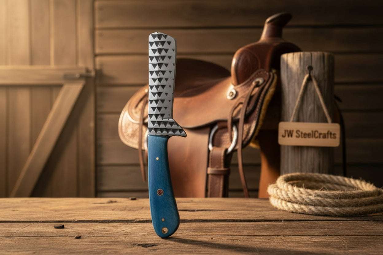 Palmarius Outdoors Tealstone Bull Cutter Knife 8" Handmade Rasp Steel Teal Resin Handle Bull Cutter Knives Set
