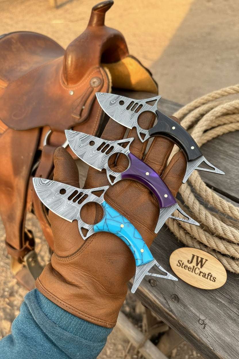 Palmarius Outdoors Silat Claw Karambit Knife 9" Handmade Damascus Multicolor Resin Handle karambit knfie