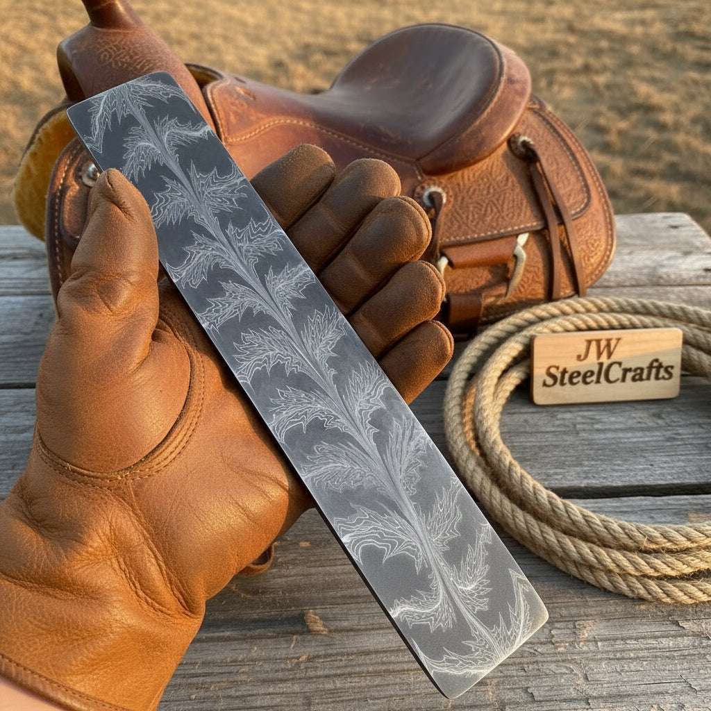 Palmarius Outdoors Frostleaf Damascus Billet 14" Handmade Feather Leaf Pattern Bullet bar