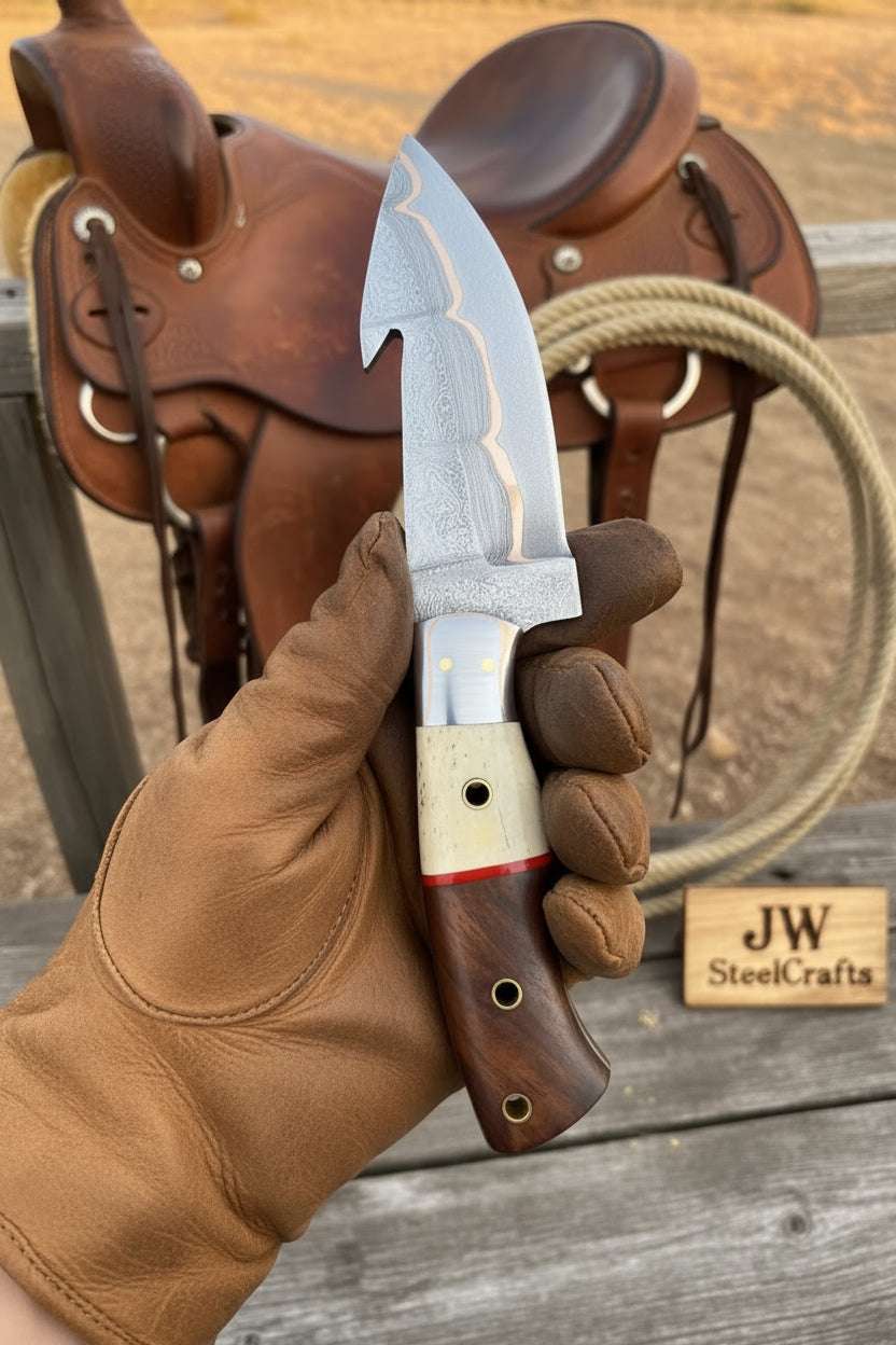 Palmarius Outdoors Roughrider Trail Gut Hook Knife 10" Handmade San Mai Steel Handmade Gut Hook Knives