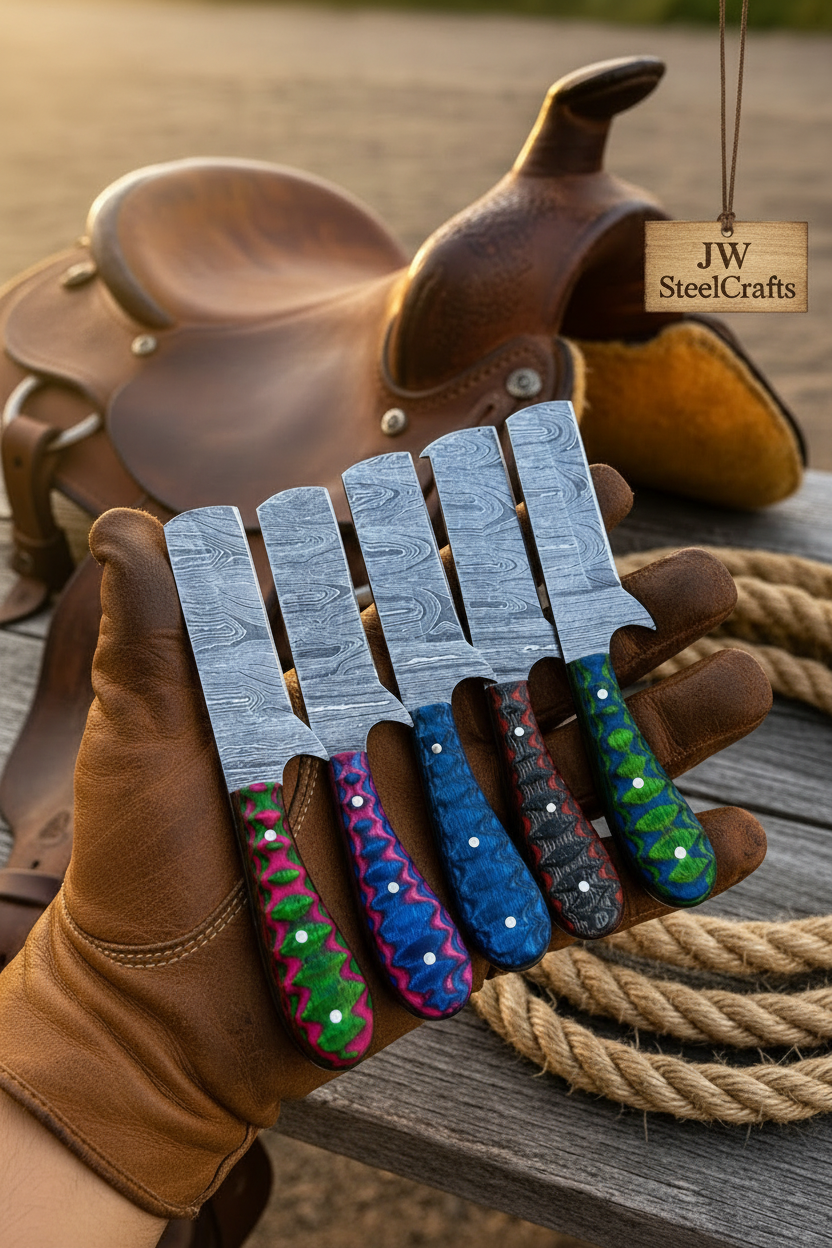 Palmarius Outdoors Glitterstone Ranch Bull Knife Set 8.5" Handmade Set of 6 Bull Cutter Knives Set