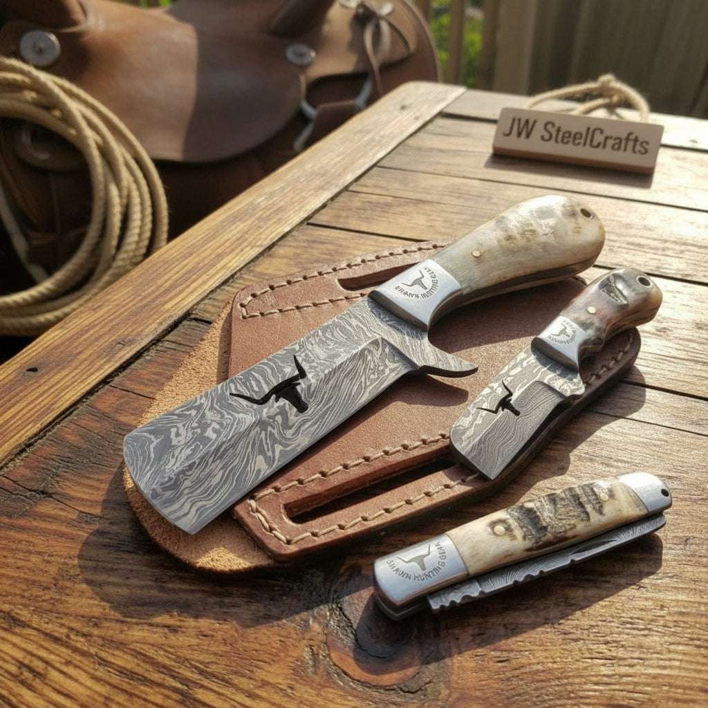 Palmarius Outdoors Longhorn Stag Trio Knife Set of 3 Handmade Stag Horn Bull Cutter Knives Set