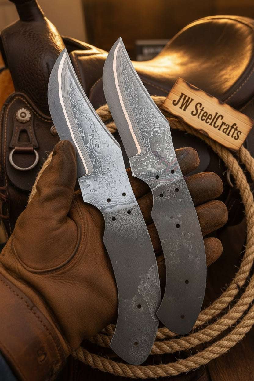 Palmarius Outdoors Wrangler's Pair Blade Blanks set of 2 Handmade Matching Damascus Knife blank Blades