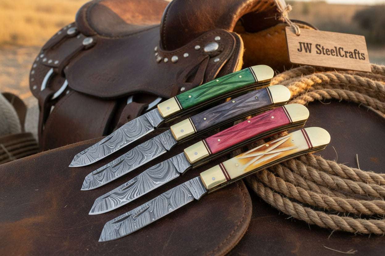 Palmarius Outdoors Ranchfold Pocket Folding Knife Set 7.5" Handmade Set of 4 Folding Knife