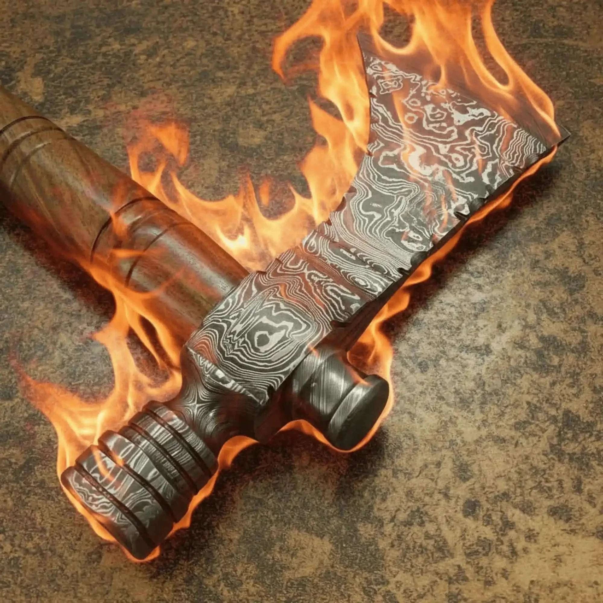 Palmarius Outdoors Damascus Smoking Axe Straight Handle 19 Inch Handmade Axe