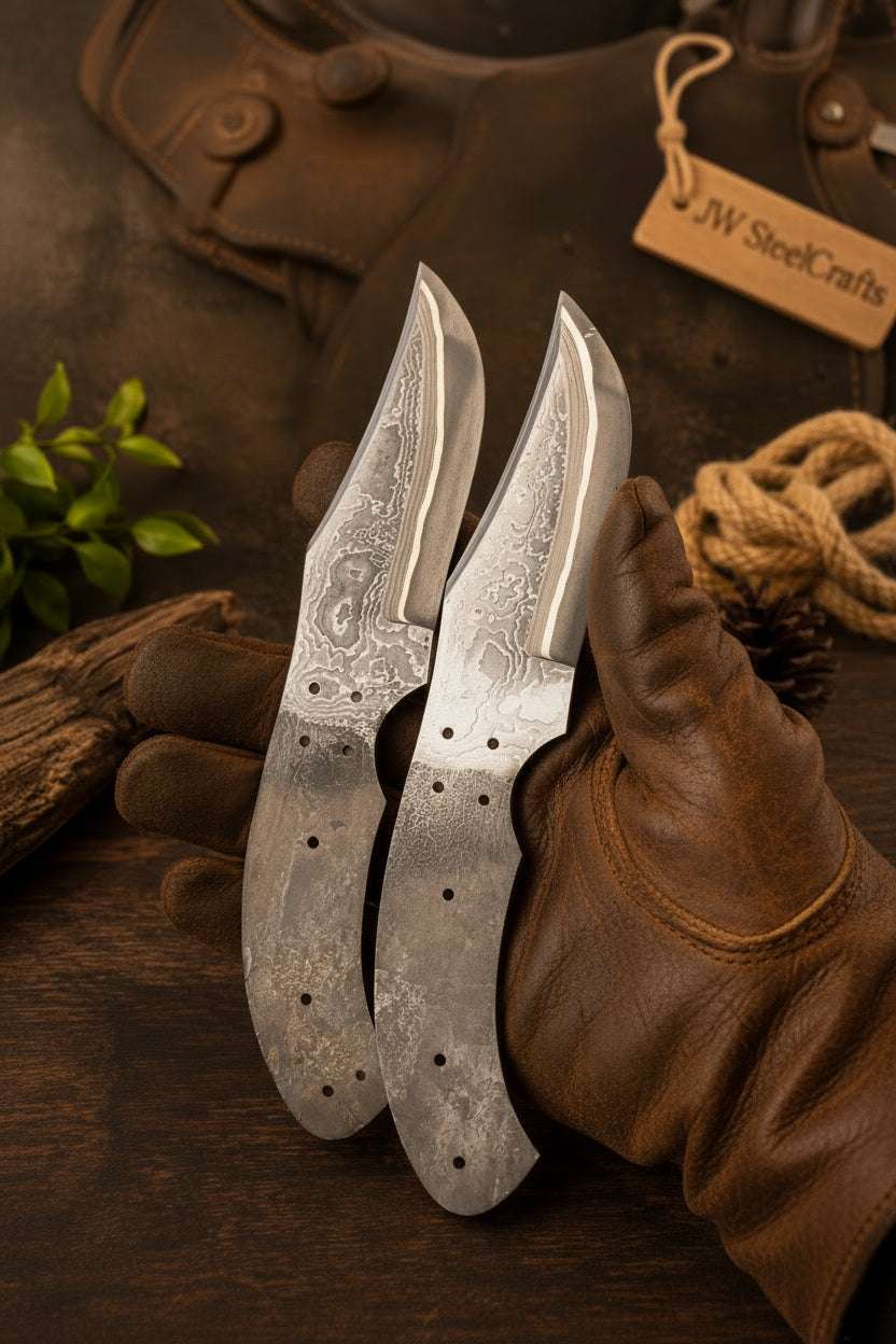 Palmarius Outdoors Wrangler's Pair Blade Blanks set of 2 Handmade Matching Damascus Knife blank Blades