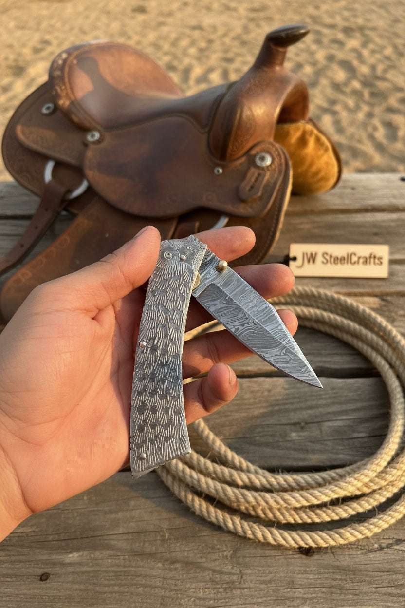 Palmarius Outdoors Forgehammer Folder Knife 8" Handmade All-Steel Damascus Liner Lock Liner Lock Folder