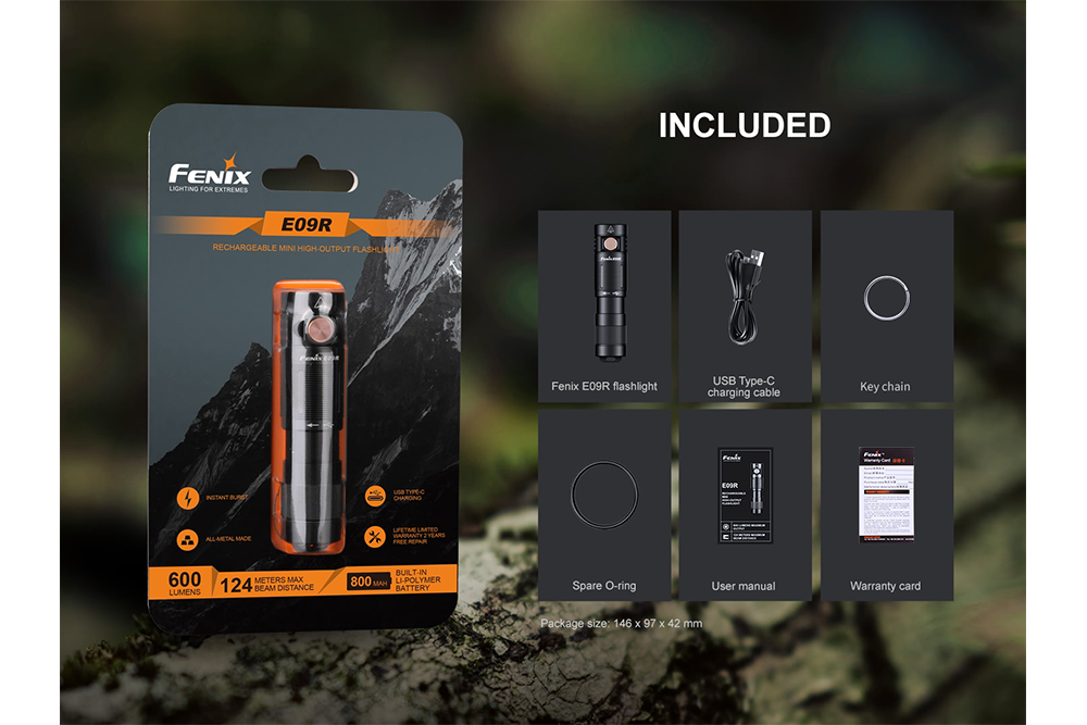 Palmarius Outdoors Fenix E09R Rechargeable High-Output Flashlight - 600 Lumens Keychain Flashlight