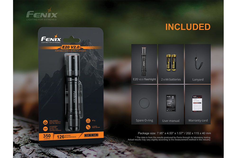 Palmarius Outdoors Fenix E20 V2.0 EDC Flashlight - 350 Lumens EDC Flashlight