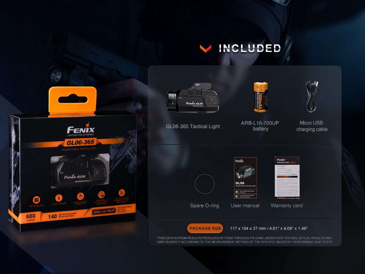 Palmarius Outdoors Fenix GL06 Pocket Pistol Tactical LED Light - 600 Lumens Pistol Light