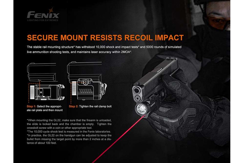 Palmarius Outdoors Fenix GL22 Tactical LED Light with Red Laser Pistol Light