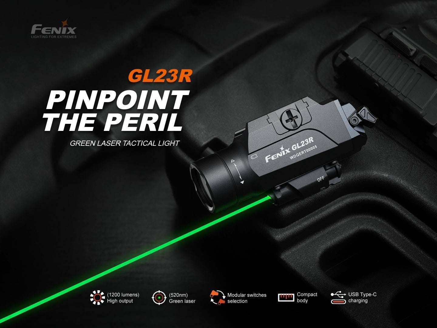Palmarius Outdoors Fenix GL23R Green Laser Tactical Light Pistol Light
