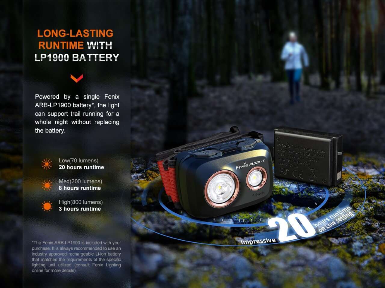 Palmarius Outdoors Fenix HL32R-T Trail Running LED Headlamp - 800 Lumens Headlamp