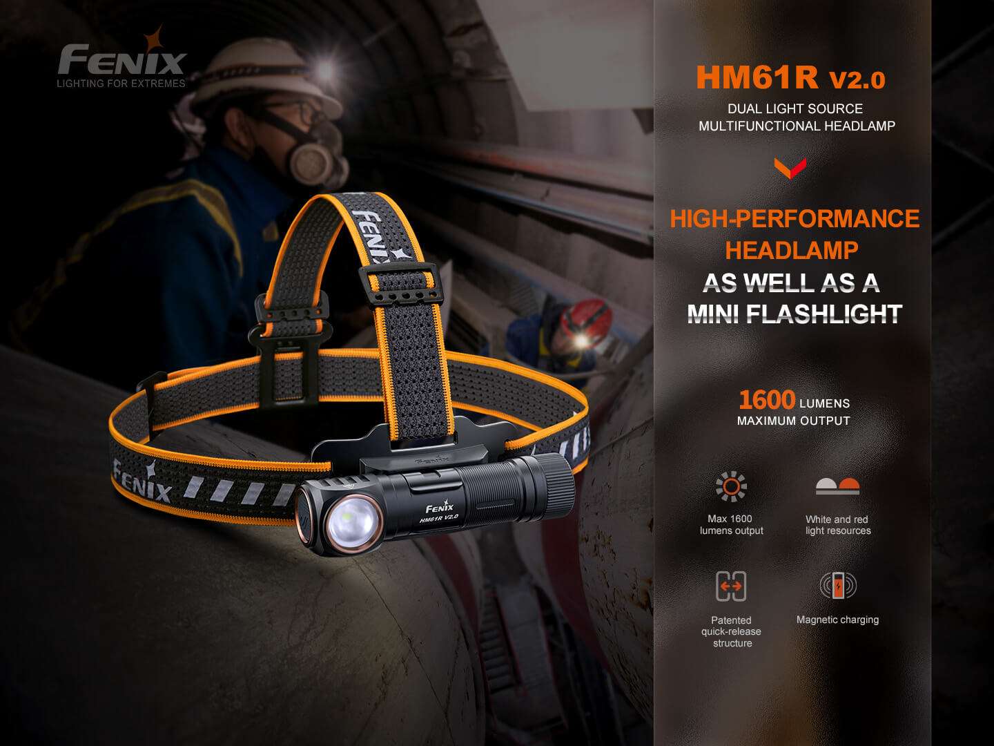 Palmarius Outdoors Fenix HM61R V2 Rechargeable LED Headlamp - 1600 Lumens Headlamp