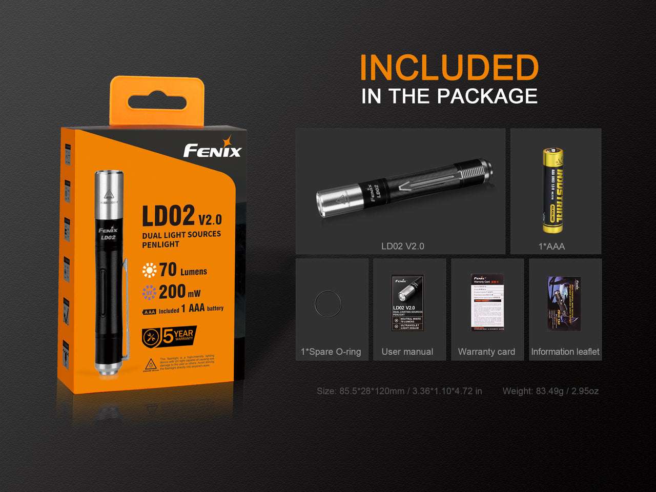 Palmarius Outdoors Fenix LD02 V2.0 EDC LED Penlight with UV Lighting EDC Flashlight