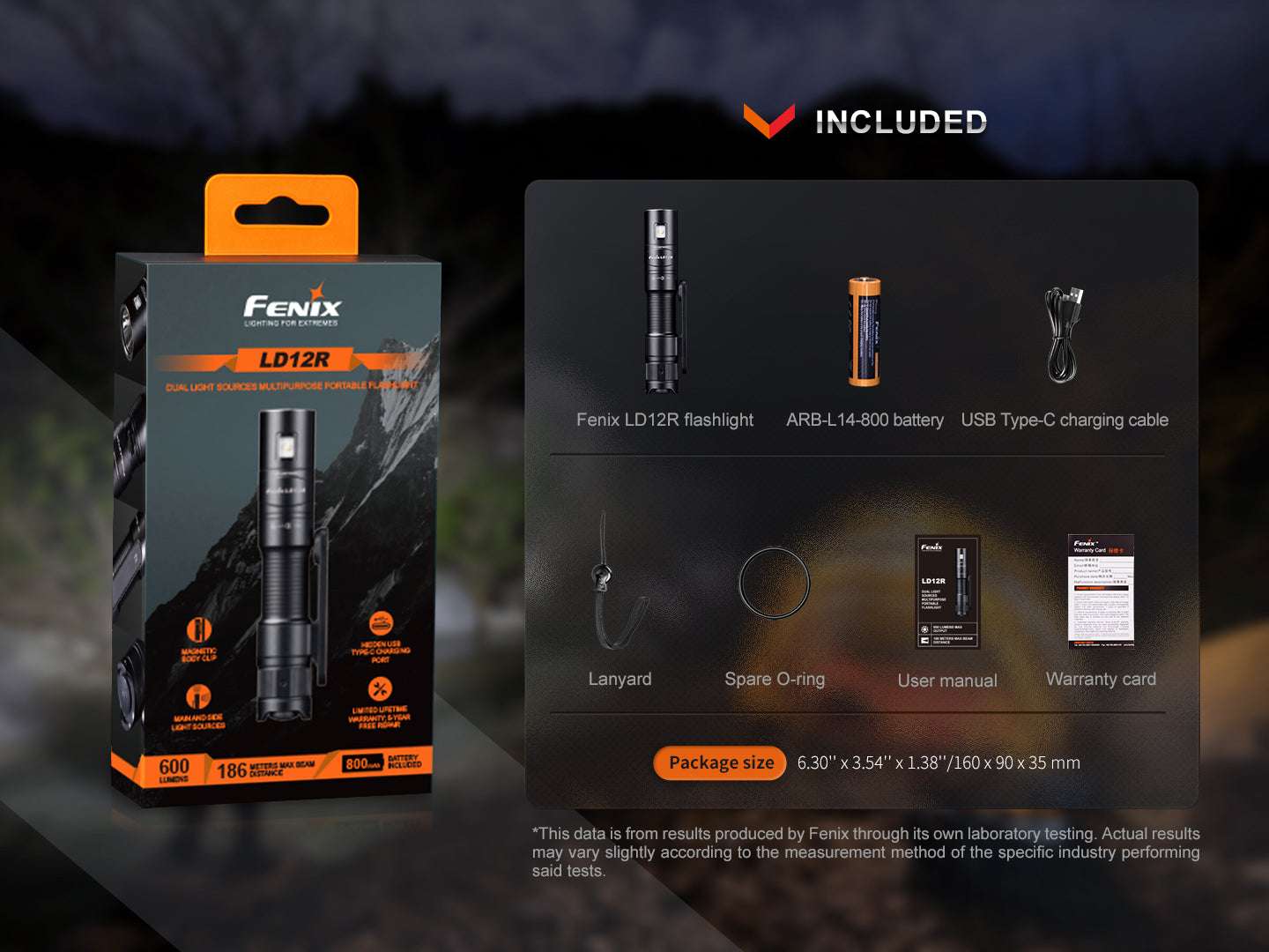 Palmarius Outdoors Fenix LD12R Dual Light Flashlight - 600 Lumens EDC Flashlight