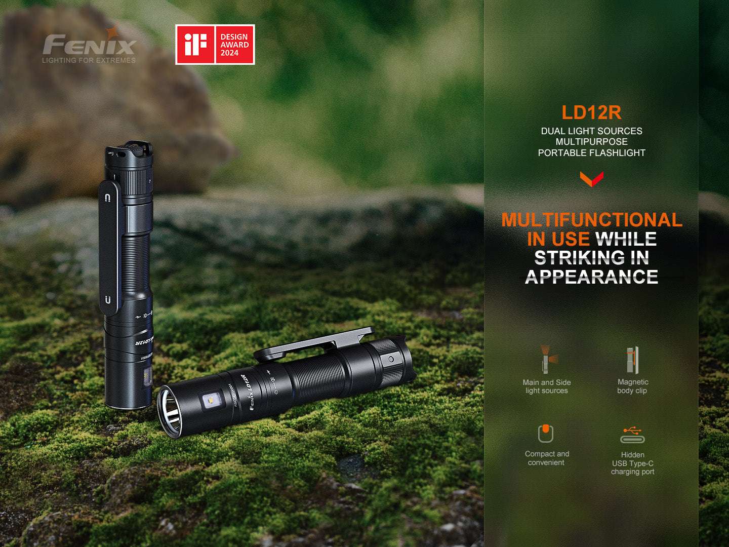 Palmarius Outdoors Fenix LD12R Dual Light Flashlight - 600 Lumens EDC Flashlight