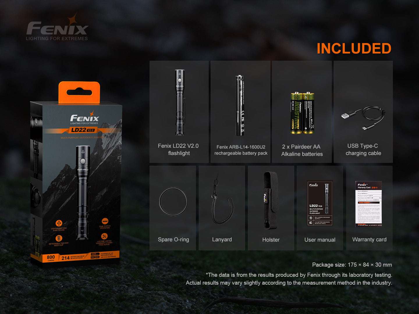 Palmarius Outdoors Fenix LD22 V2 Compact LED Flashlight - 800 Lumens EDC Flashlight