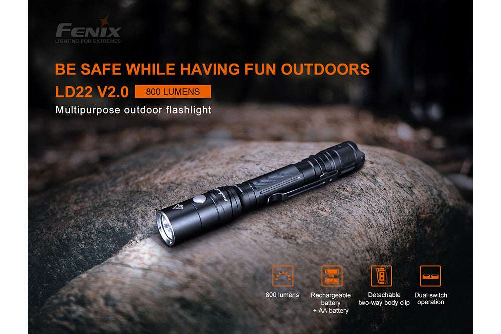 Palmarius Outdoors Fenix LD22 V2 Compact LED Flashlight - 800 Lumens EDC Flashlight