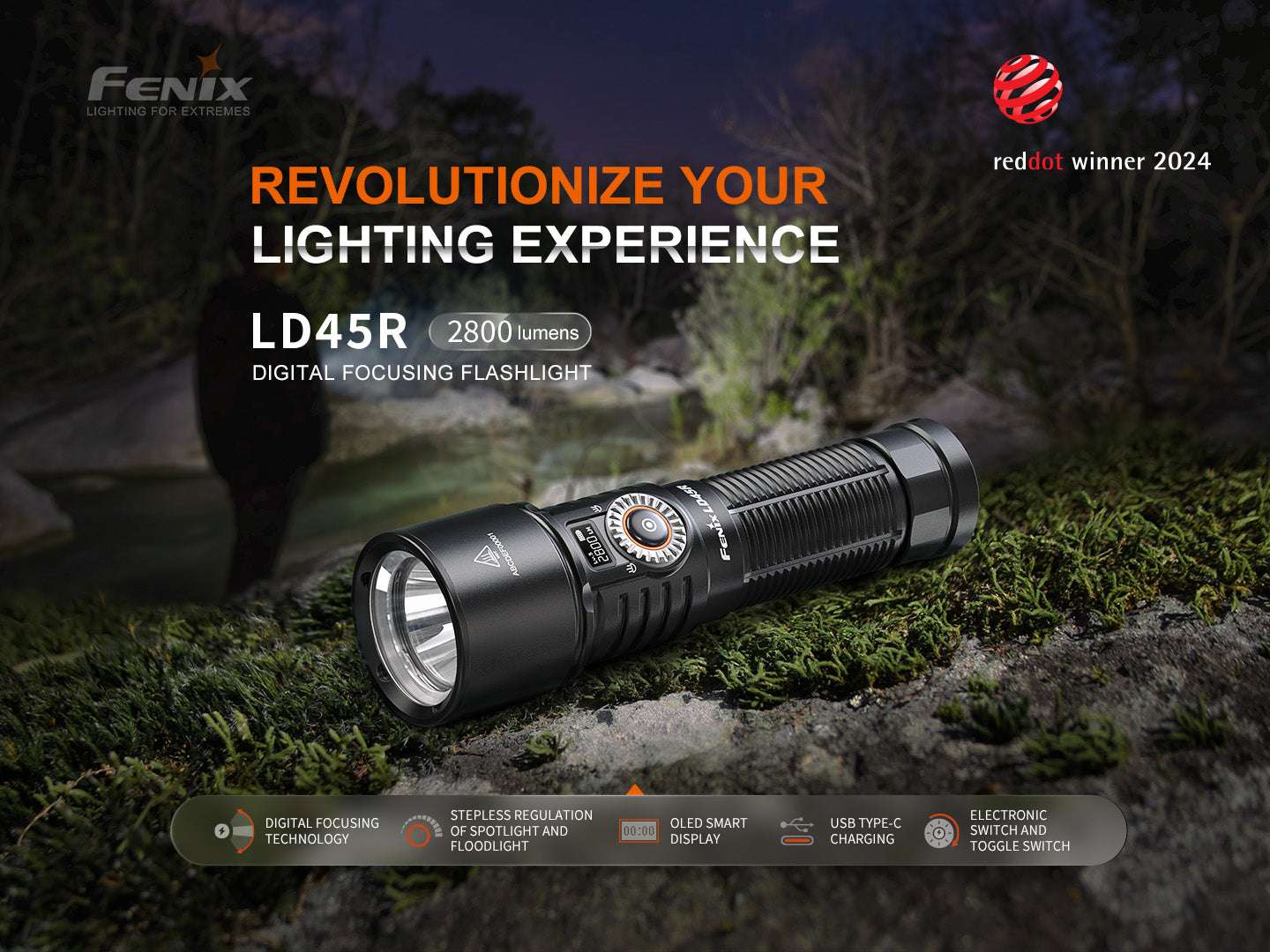 Palmarius Outdoors Fenix LD45R Digital Focus Rechargeable LED Flashlight Rechargeable Flashlight