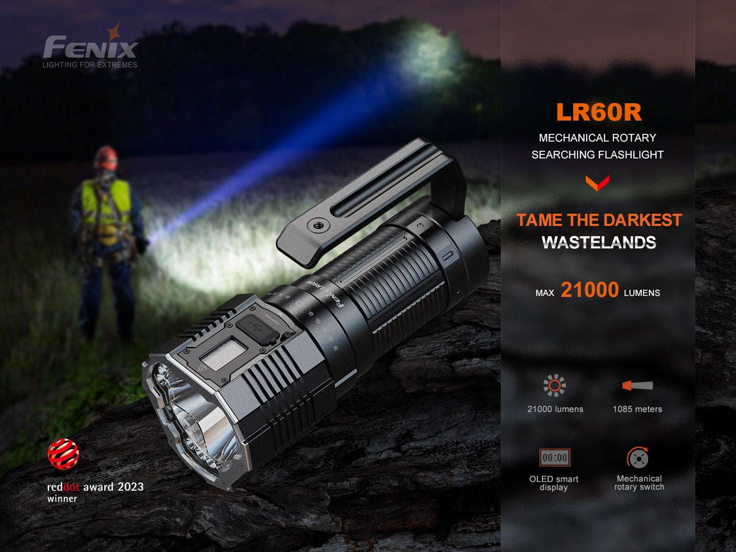 Palmarius Outdoors Fenix LR60R Rotary Switch Rechargeable Searchlight - 21000 Lumens Rechargeable Flashlight
