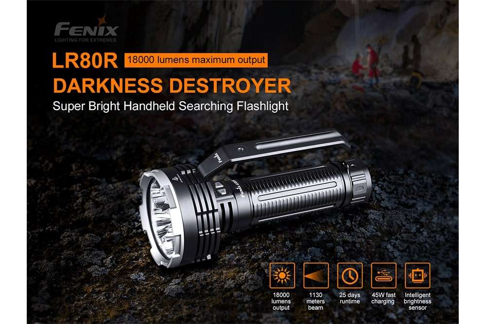 Palmarius Outdoors Fenix LR80R Rechargeable LED Searchlight - 18000 Lumens Searchlight