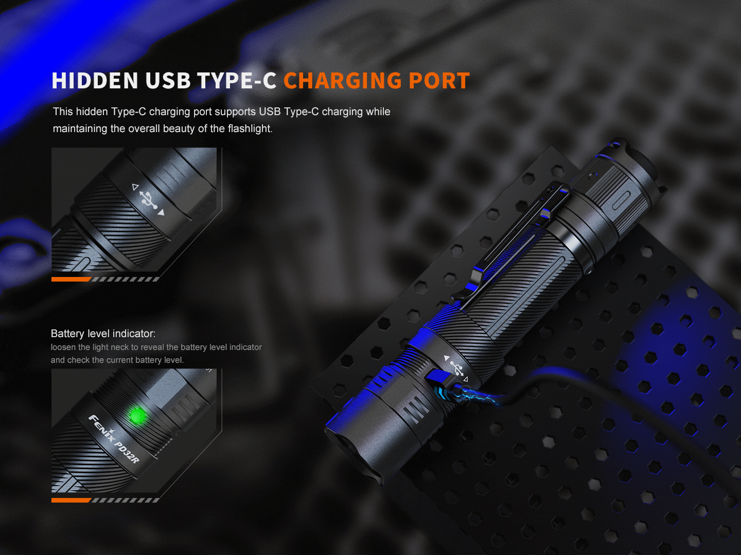 Palmarius Outdoors Fenix PD32R Rechargeable Silent Switch LED Flashlight Tactical Flashlight