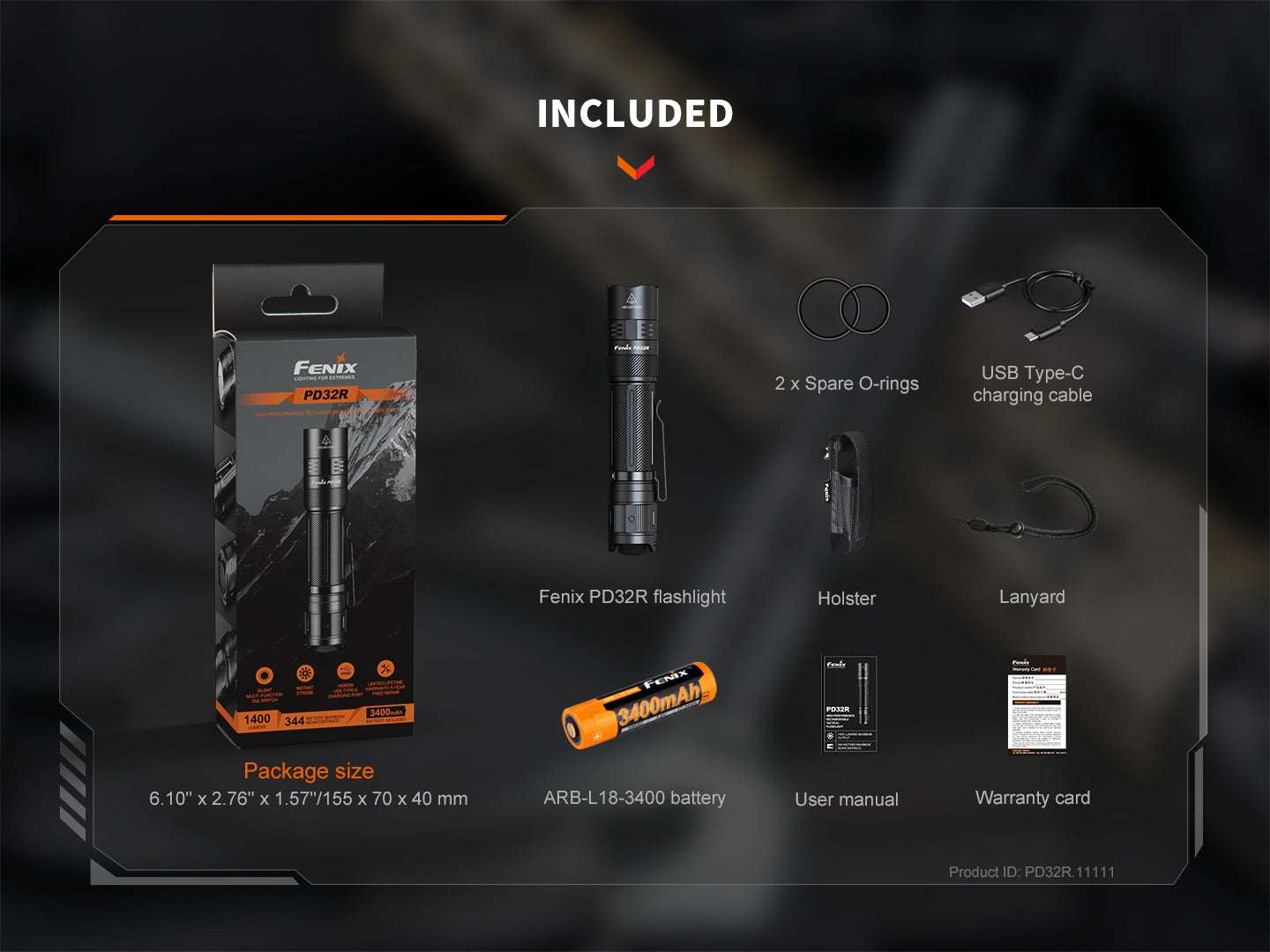 Palmarius Outdoors Fenix PD32R Rechargeable Silent Switch LED Flashlight Tactical Flashlight