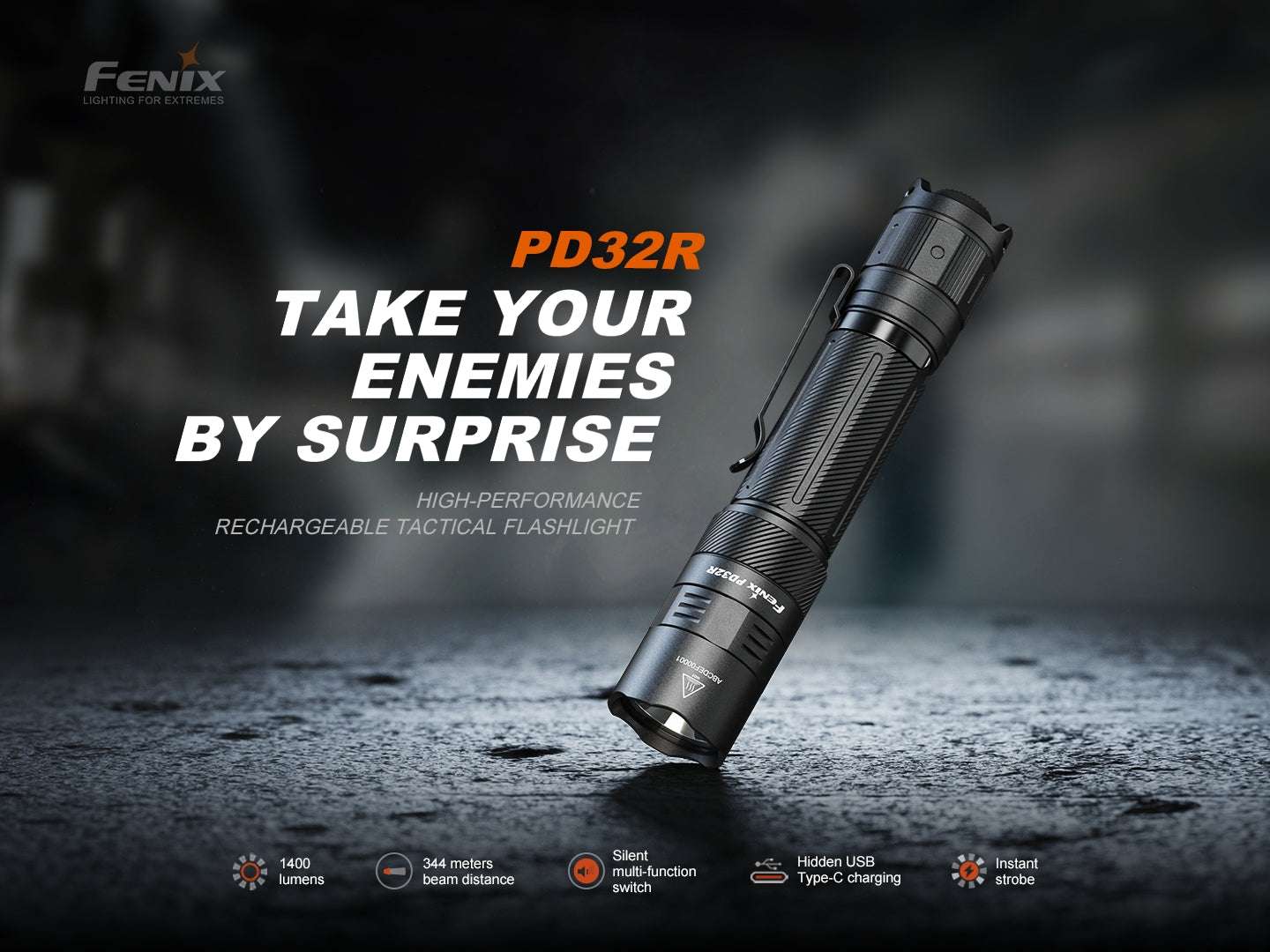 Palmarius Outdoors Fenix PD32R Rechargeable Silent Switch LED Flashlight Tactical Flashlight
