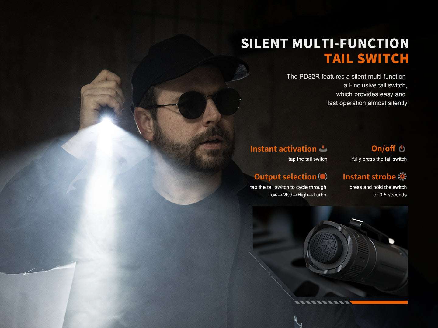 Palmarius Outdoors Fenix PD32R Rechargeable Silent Switch LED Flashlight Tactical Flashlight