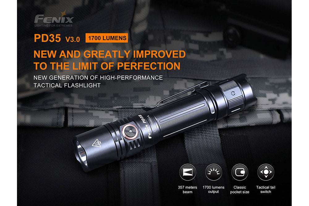 Palmarius Outdoors Fenix PD35 V3.0 Everyday Carry Flashlight - 1700 Lumens Tactical Flashlight