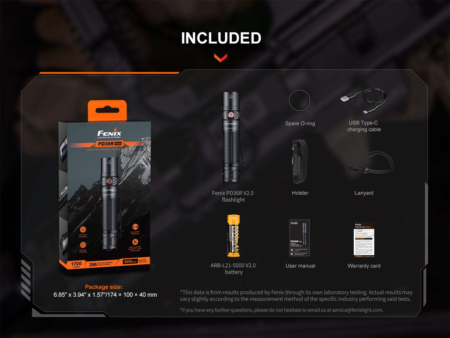Palmarius Outdoors Fenix PD36R V2 Compact Rechargeable Tactical Flashlight - 1700 Lumens Tactical Flashlight