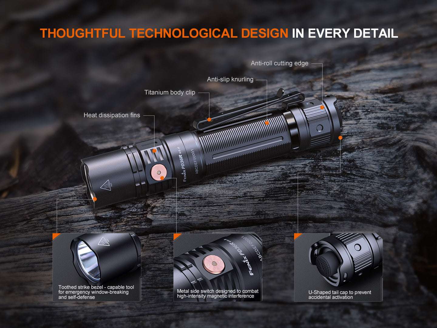 Palmarius Outdoors Fenix PD36R V2 Compact Rechargeable Tactical Flashlight - 1700 Lumens Tactical Flashlight
