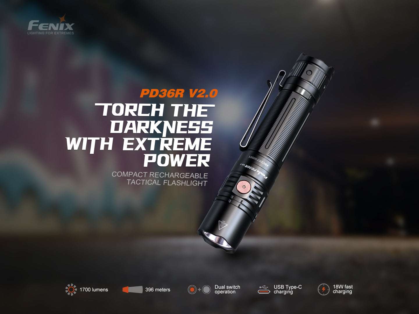 Palmarius Outdoors Fenix PD36R V2 Compact Rechargeable Tactical Flashlight - 1700 Lumens Tactical Flashlight