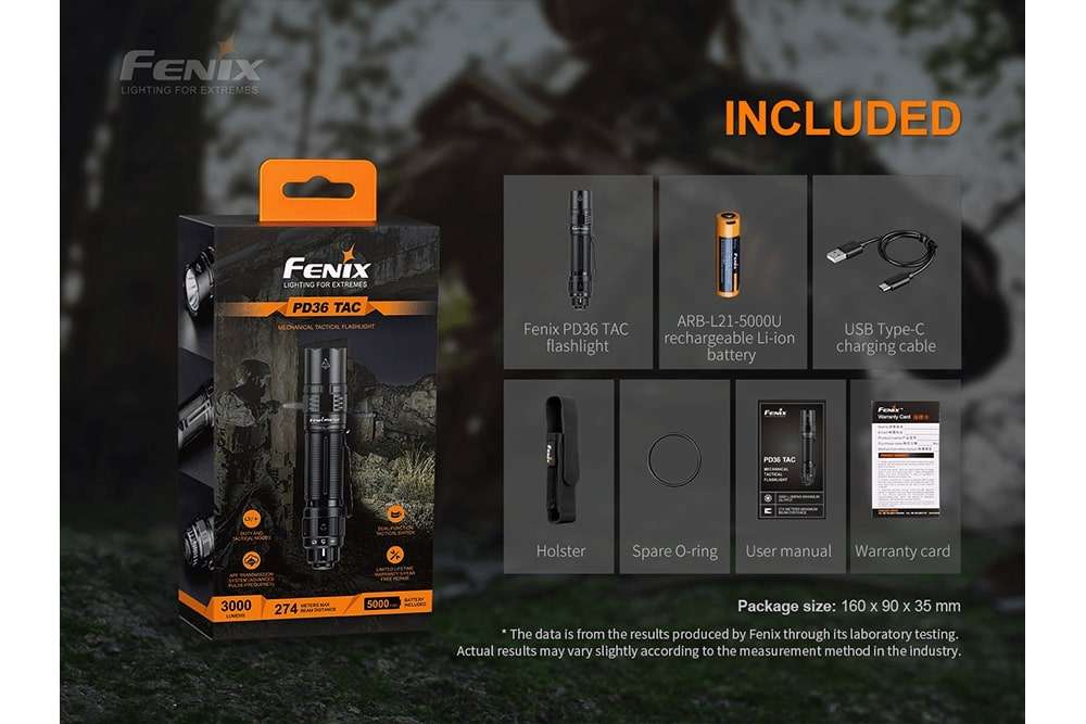 Palmarius Outdoors Fenix PD36 TAC Tactical Flashlight - 3000 Lumens Tactical Flashlight