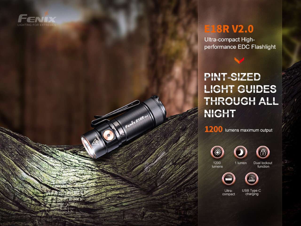 Palmarius Outdoors Fenix E18R V2 Rechargeable LED Flashlight EDC Flashlight
