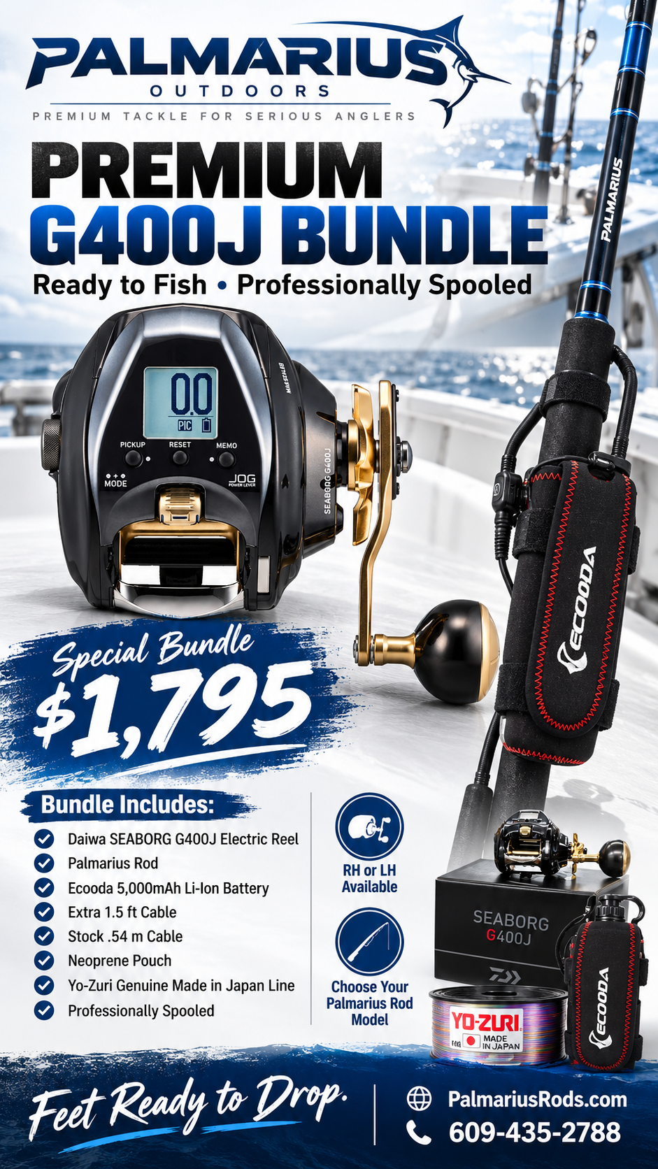 Premium Daiwa G400 x L Series Bundle Ecooda 5,000mAH Li-Ion + 1.5 foot cable + Neoprene pouch
