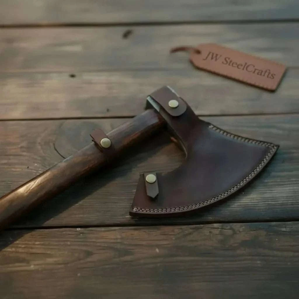 Palmarius Outdoors Handmade Damascus Steel Bearded Viking Axe with Hardwood Handle – Custom Forged Norse Camp Axe | JW SteelCrafts Handmade Axe