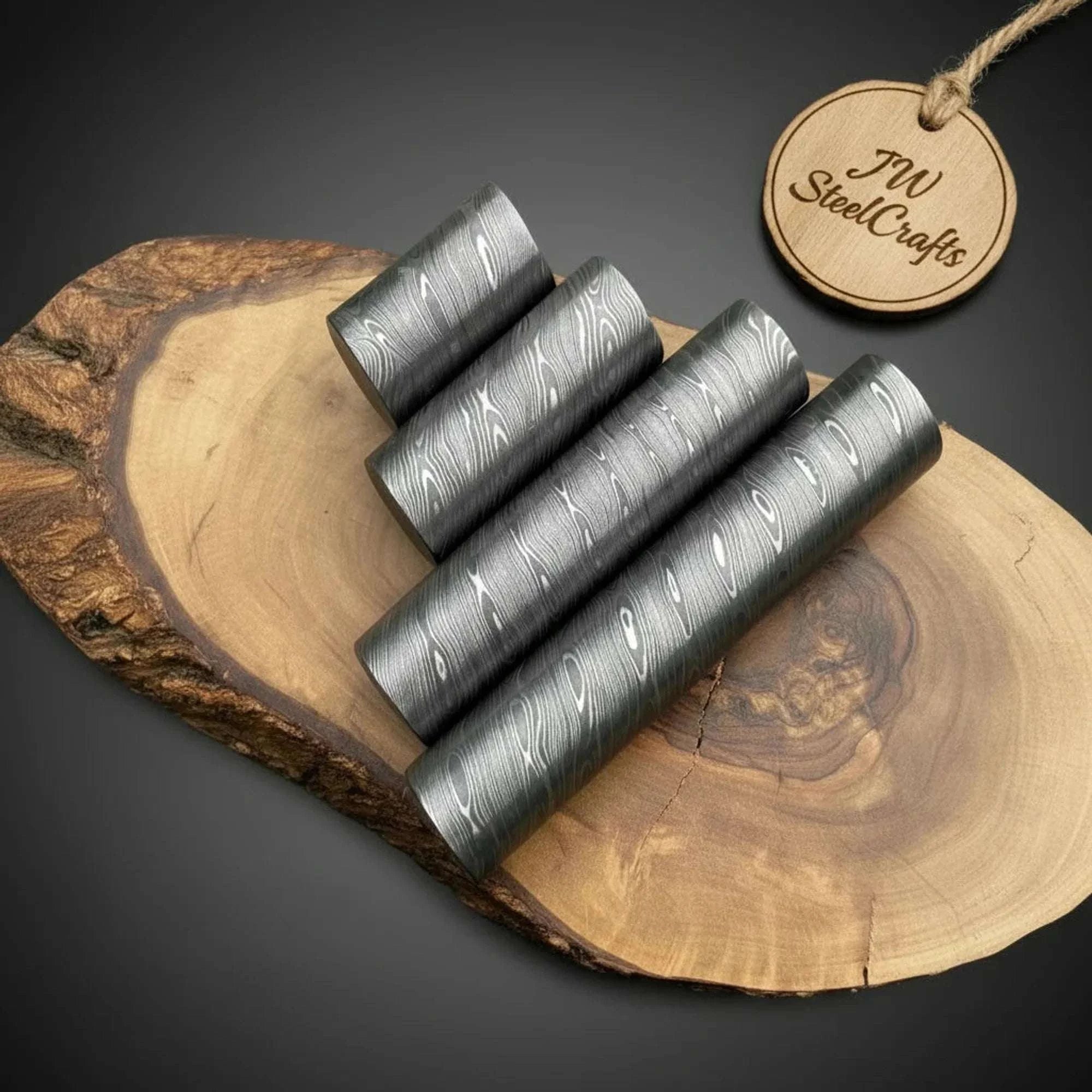 Palmarius Outdoors Damascus Steel Round Bar Billet Set of 2 Twist Pattern Knife Making Blank Bar Stock 3-6"
