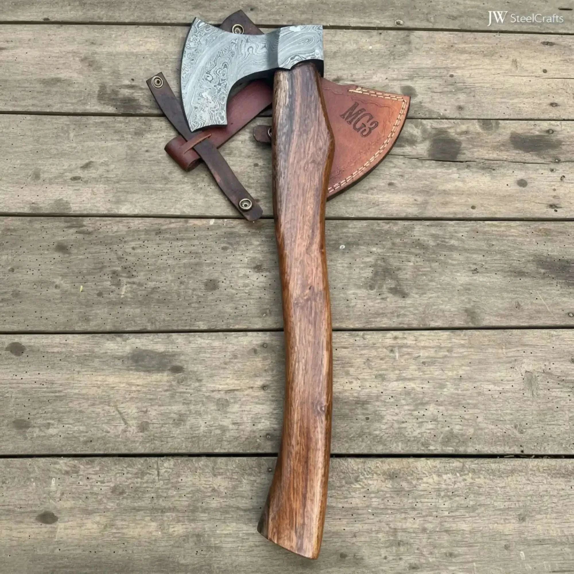 Palmarius Outdoors Viking Bearded Axe Damascus head Wood Handle Viking-Axes