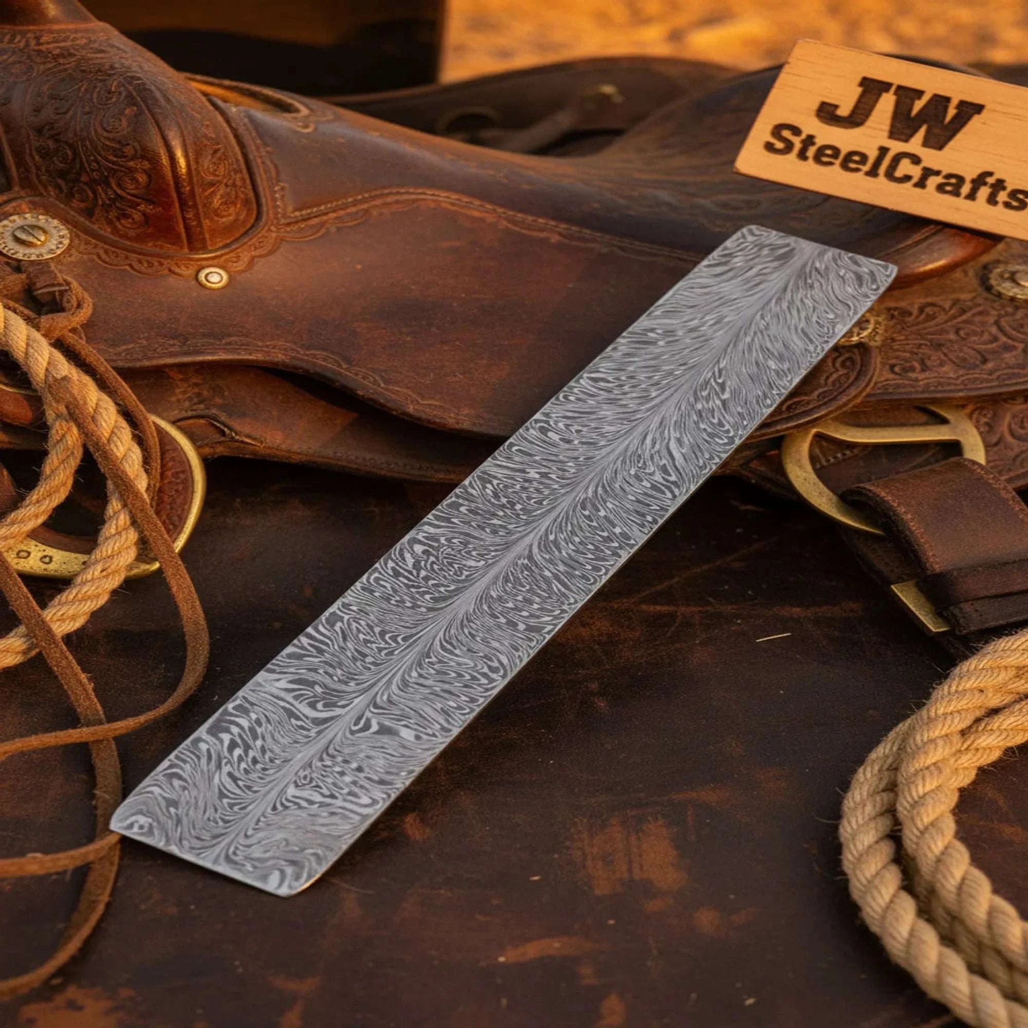 Palmarius Outdoors Forged Damascus Flat Bar with Full Feather Pattern for Knife Making Bullet bar