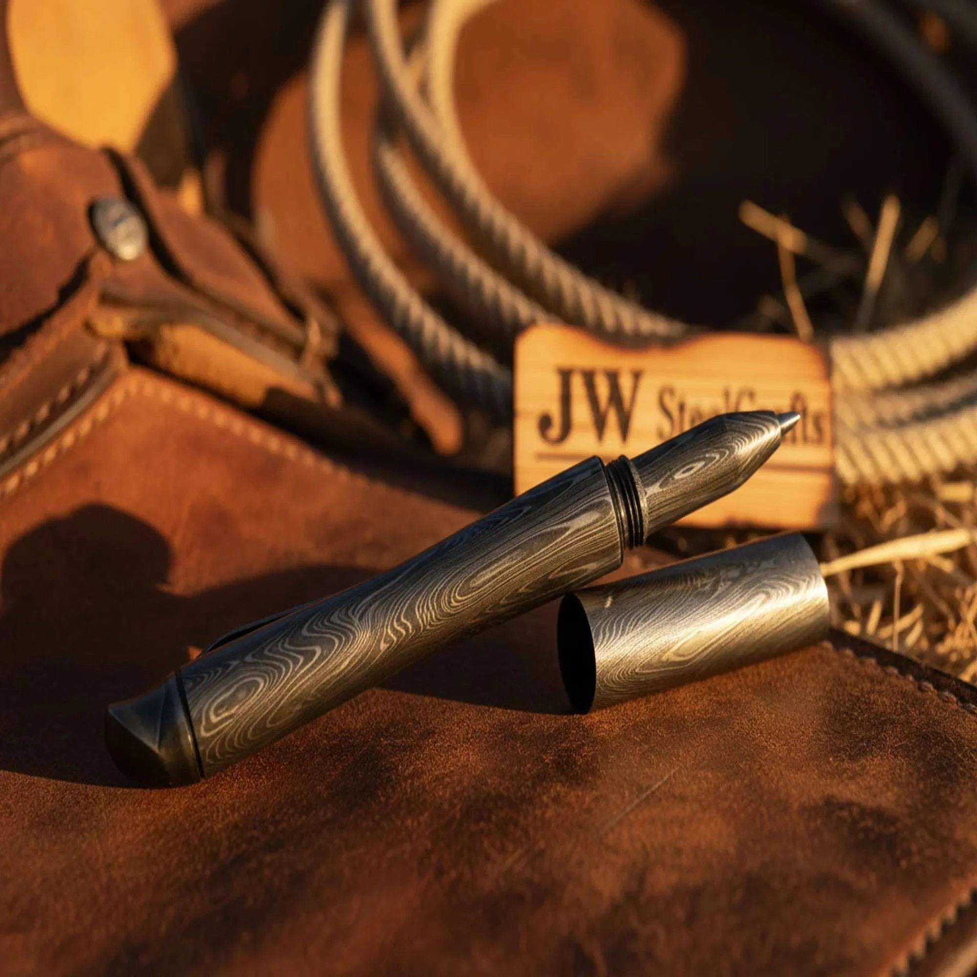 Palmarius Outdoors Damascus Rollerball Capped Pen with Full Forged Body Damascus Pen