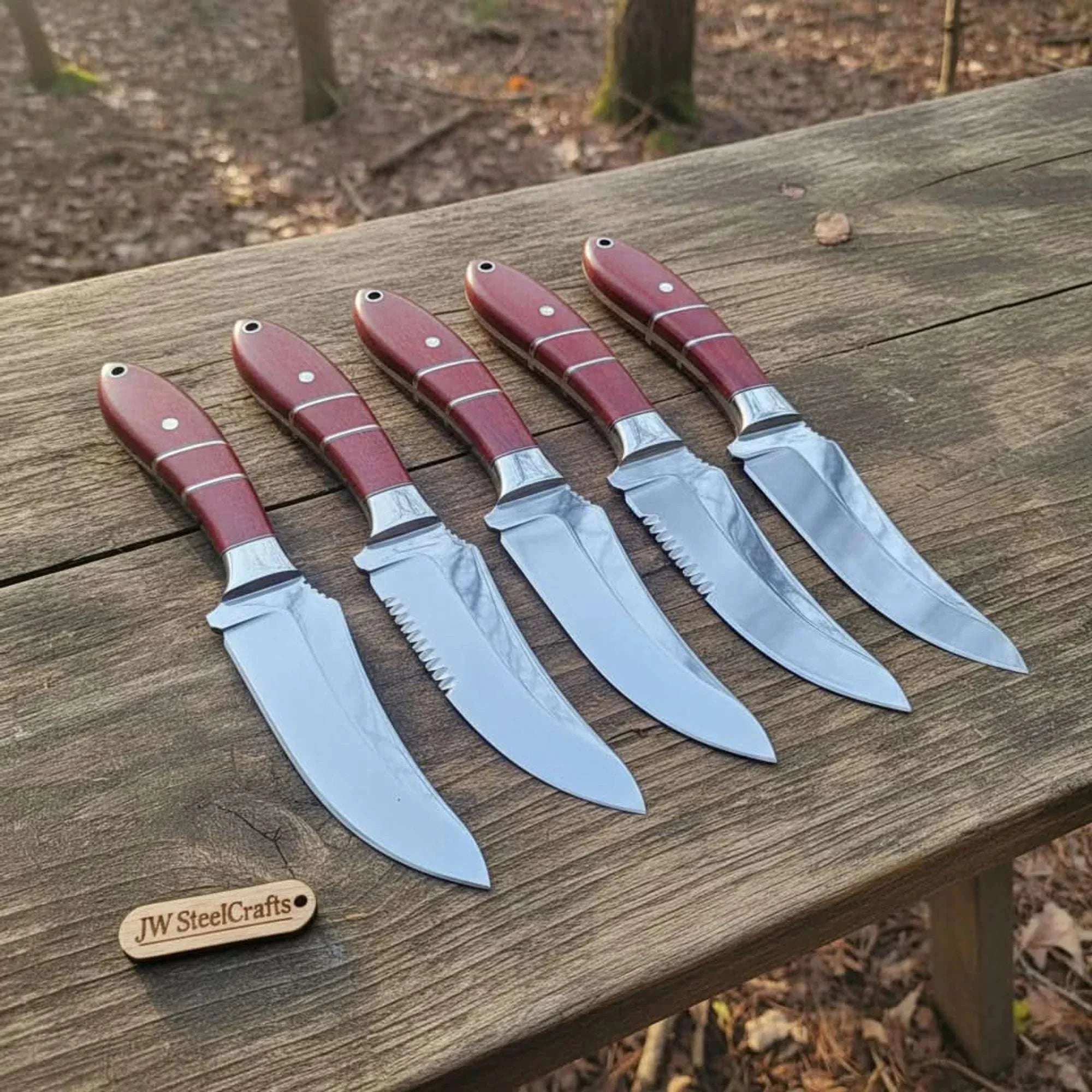 Palmarius Outdoors Handmade Drop Point Hunting Knife Set of 5-Piece Full Tang Blades with Red Resin Handles