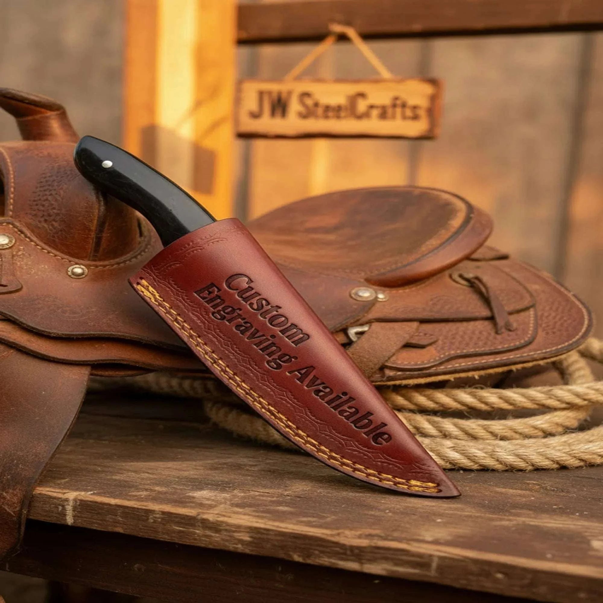 Palmarius Outdoors Damascus Field Knife 9” Blade Handmade Black Epoxy Resin Handle with Sheath Tracker Knife